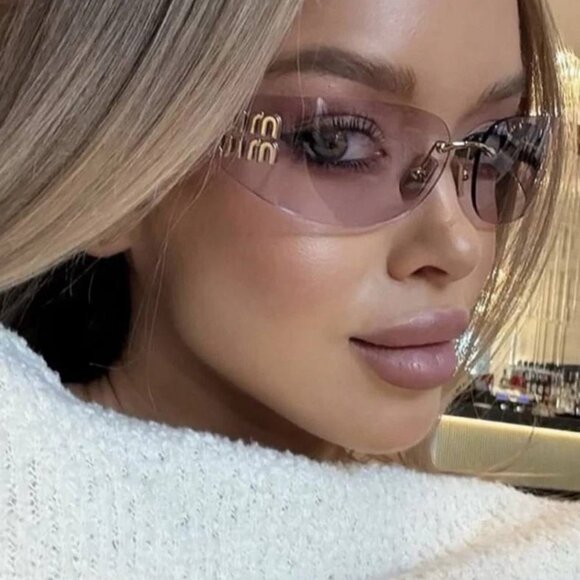 Miu Miu MUA51S ZVN90O Sunglasses Pale Gold Rectangle Frame, Pink Lenses